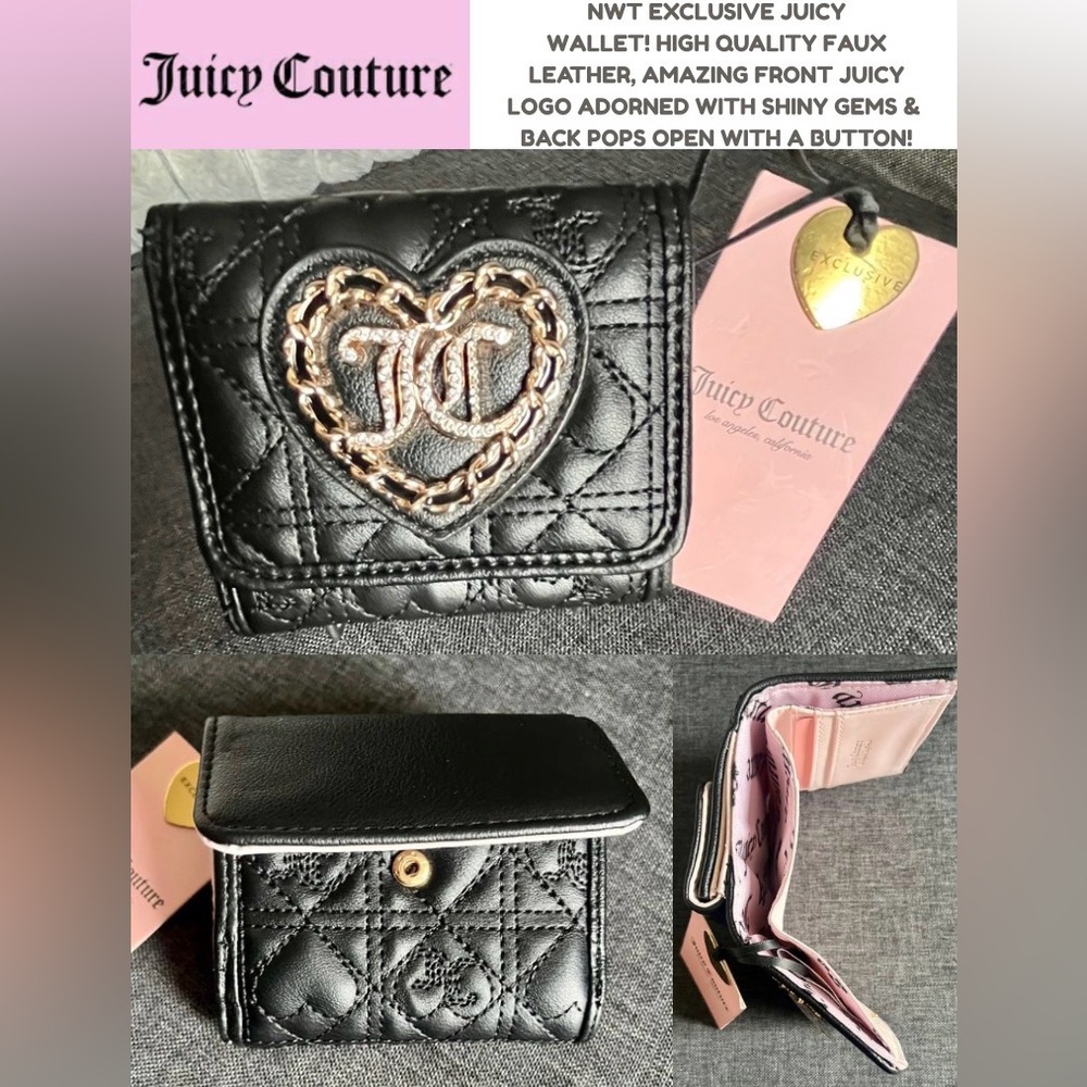 NWT JUICY COUTURE QUILTED FAUX LEATHER, GORGEOUS FRONT GOLD & BLING HEART!
